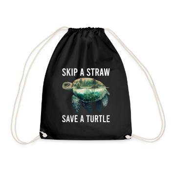Skip A Straw Save A Turtle Environmental Protection - Drawstring Bag - black - Front