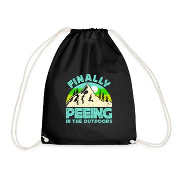 I love peeing outside hikers funny mountains - Drawstring Bag - black - Front