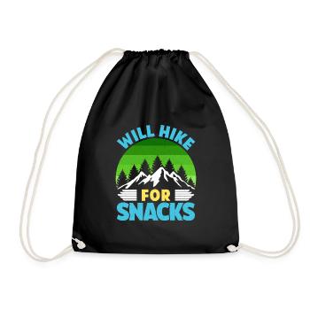 Hiker Funny Mountain Fan Will Hike for Snacks - Drawstring Bag - black - Front