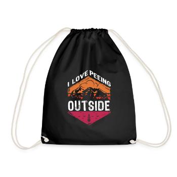 I love peeing outside hikers funny mountains - Drawstring Bag - black - Front