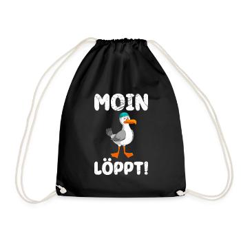 Moin Löppt! Möwen Vogelliebhaber Morgen Möwe - Turnbeutel - Schwarz - Vorne