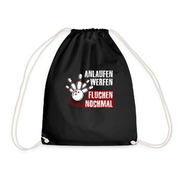 Bowling Shirt Anlaufen Werfen Fluchen Nochmal - Turnbeutel - Schwarz - Vorne