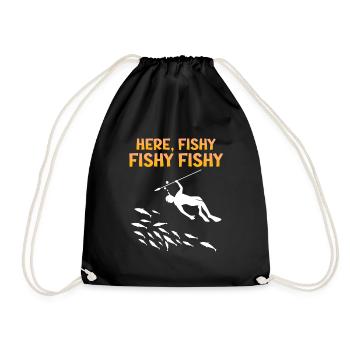 Spearfisher Harpoon Here Fishy Fish Hunt - Drawstring Bag - black - Front
