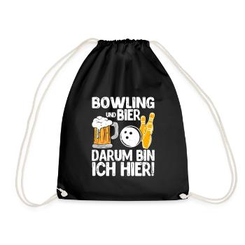 Bowling und Bier Darum bin ich hier Bowler - Turnbeutel - Schwarz - Vorne