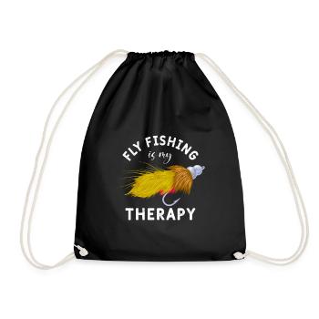 Flyfishing is my Therapy Fischjagd Fliegenfischen - Turnbeutel - Schwarz - Vorne