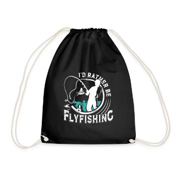 Fliegenfischen I´d rather be Flyfishing Angeln - Turnbeutel - Schwarz - Vorne