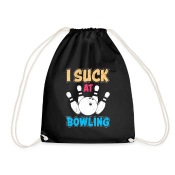 Bowling Player Funny I Suck at Bowling Shirt - Drawstring Bag - black - Front