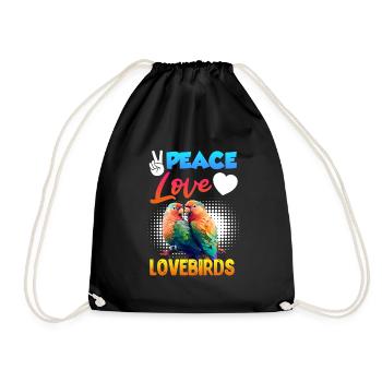 Peace Love Love Lovebirds Lovebird Parrots - Drawstring Bag - black - Front