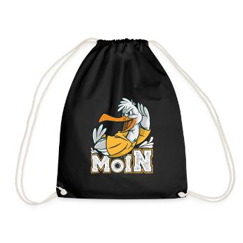 Moin Möwen Shirt Vogelliebhaber Norddeutsch - Turnbeutel - Schwarz - Vorne