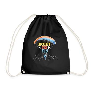 Born to Fly Paraglider Shirt - Drawstring Bag - black - Front