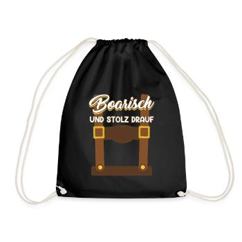 Boarisch und Stolz Drauf Lederhose Trachten Shirt - Turnbeutel - Schwarz - Vorne