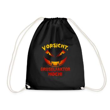 Halloween Kürbis Vorsicht Gruselfaktor Hoch! - Turnbeutel - Schwarz - Vorne