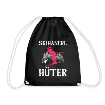 Skihaserl Hüter Schneehasen Skihasen Skihäschen - Turnbeutel - Schwarz - Vorne