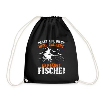 Halloween Shirt Die Hexe Zaubert und Fängt Fische - Turnbeutel - Schwarz - Vorne