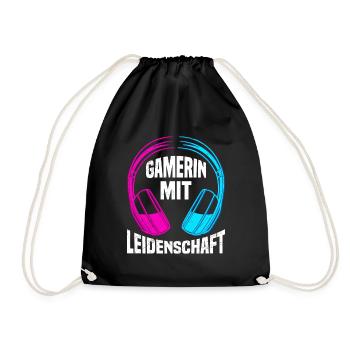 Gamerin mit Leidenschaft Headphones Video Spiele - Turnbeutel - Schwarz - Vorne