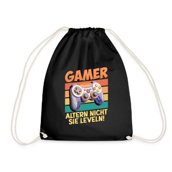 Gamer Altern nicht, Sie Leveln! Retro Gamer - Turnbeutel - Schwarz - Vorne
