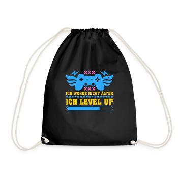 Retro Gamer Werde nicht Älter Ich Level Up - Turnbeutel - Schwarz - Vorne
