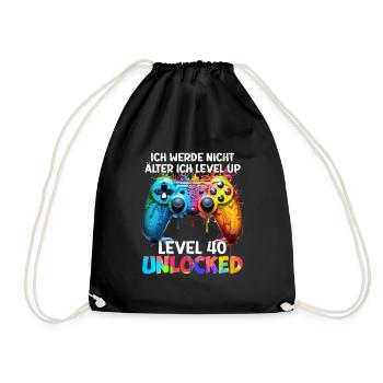 Level 40 Unlocked Video Spieler Bday 40 Jahre - Turnbeutel - Schwarz - Vorne