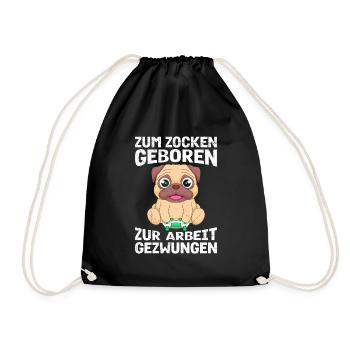 Gamer Zum Zocken Geboren Zur Arbeit Gezwungen - Turnbeutel - Schwarz - Vorne