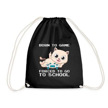 Gaming Cat Forced to Go to School Video Gamer - Drawstring Bag - black - Front
