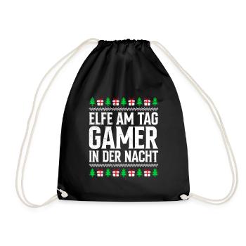 Elfe am Tag Gamer in der Nacht Weihnachten - Turnbeutel - Schwarz - Vorne