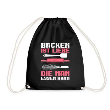 Backen ist Liebe die Man Essen kann Backfans - Turnbeutel - Schwarz - Vorne