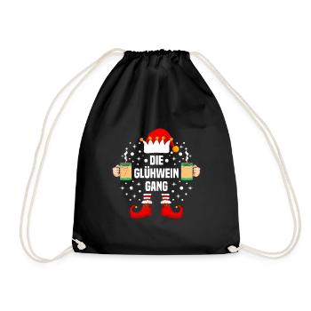 Weihnachten Die Glühwein Gang Punsch - Turnbeutel - Schwarz - Vorne