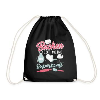 Backen ist meine Superkraft Backteig Backstube - Turnbeutel - Schwarz - Vorne