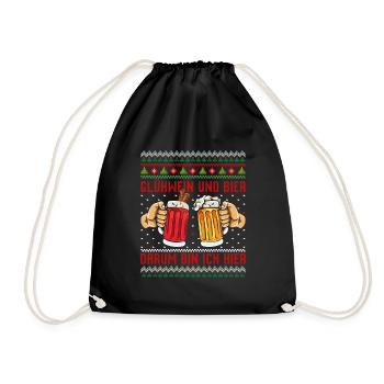Glühwein und Bier Darum bin Ich Hier Weihnachten - Turnbeutel - Schwarz - Vorne