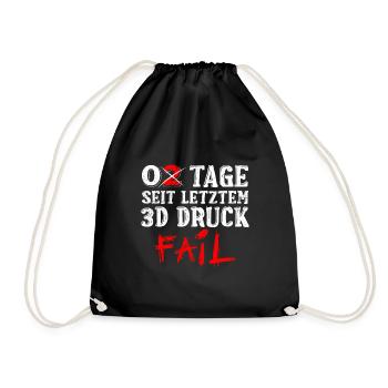 Nerd 3D Druck 0 Tage Seit Letztem 3D Druck Fail - Turnbeutel - Schwarz - Vorne