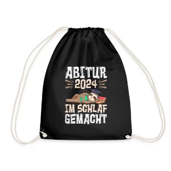 Abi 2024 Abitur Im Schlaf Geamcht Faultier Lustig - Turnbeutel - Schwarz - Vorne