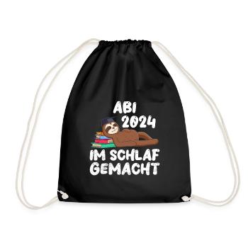 Abi 2024 Abitur Im Schlaf Geamcht Faultier Lustig - Turnbeutel - Schwarz - Vorne
