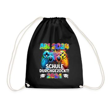 Abi 2024 School Played Through Gamer Funny - Drawstring Bag - black - Front