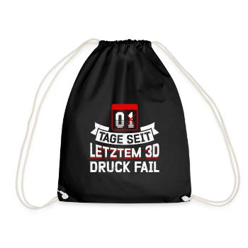 Nerd 3D Druck 0 Tage Seit Letztem 3D Druck Fail - Turnbeutel - Schwarz - Vorne