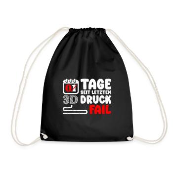 Nerd 3D Druck 0 Tage Seit Letztem 3D Druck Fail - Turnbeutel - Schwarz - Vorne