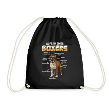 Deutscher Boxer AUFBAU EINES BOXERS Lustiges Boxer - Turnbeutel - Schwarz - Vorne
