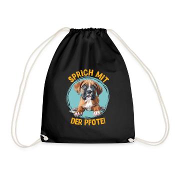 Lustiger Boxer Hund SPRICH MIT DER PFOTE Deutscher - Turnbeutel - Schwarz - Vorne