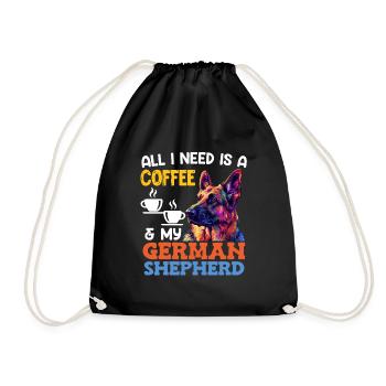 German Shepherd Owner COFFEE AND MY GERMAN - Drawstring Bag - black - Front