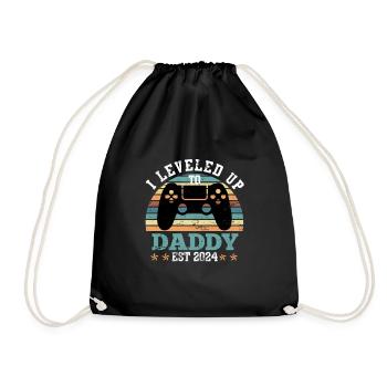 Vintage Dad 2024 Saying Leveled up to Daddy - Drawstring Bag - black - Front