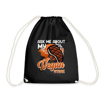 Meat Fan ASK ME ABOUT MY VEGAN STEAK Anti Vegan - Drawstring Bag - black - Front