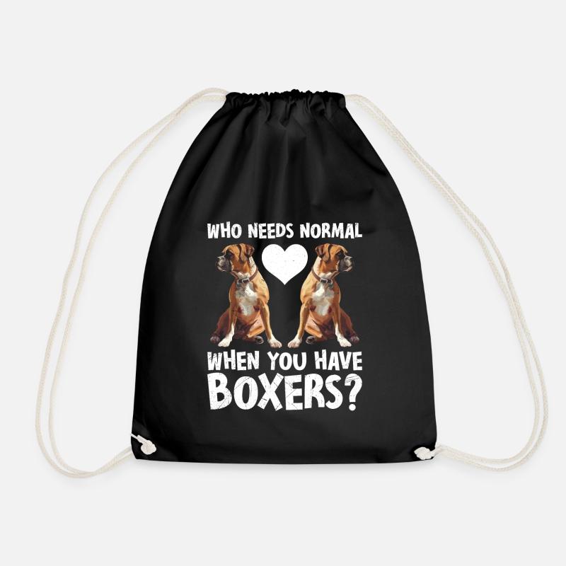 Boxer Dog WHO NEEDS NORMALITY WITH BOXER Funny - Drawstring Bag - black