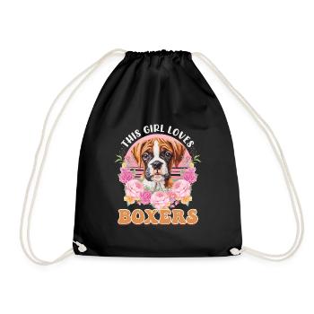 German Boxer Mom THIS GIRL LOVES BOXERS - Drawstring Bag - black - Front