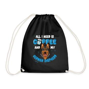 Dog owners ALL I NEED IS COFFEE AND MY GERMAN - Drawstring Bag - black - Front