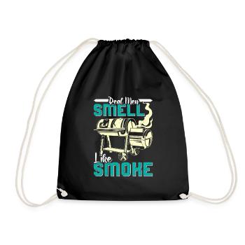 Meat Lover REAL MEN SMELL LIKE SMOKE Funny - Drawstring Bag - black - Front