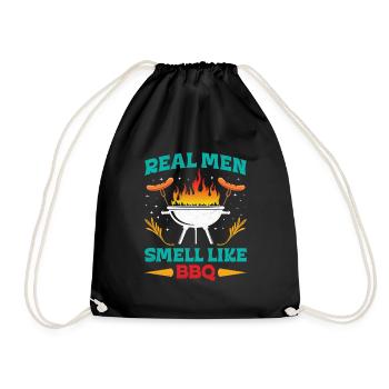 REAL MEN SMELL LIKE BARBECUE BBQ Funny - Drawstring Bag - black - Front