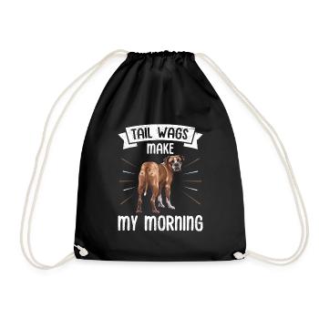 Boxer Dog TAIL WAGS MAKE MY MORNING Funny - Drawstring Bag - black - Front