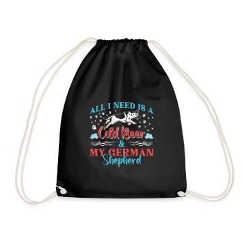 German Shepherd ALL I NEED IS COLD BEER - Drawstring Bag - black - Front