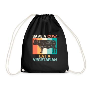 Meat Fan SAVE A COW EAT A VEGAN - Drawstring Bag - black - Front