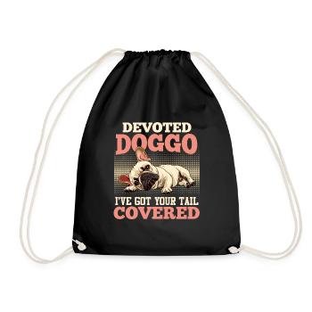 French Bulldog DEVOTED DOGGO Funny - Drawstring Bag - black - Front