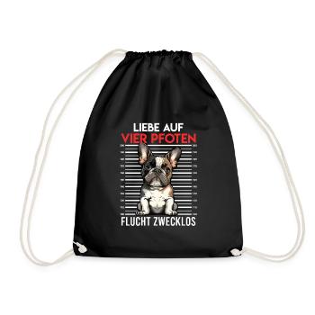 Frenchie Love on Four Paws Escape Futile - Drawstring Bag - black - Front